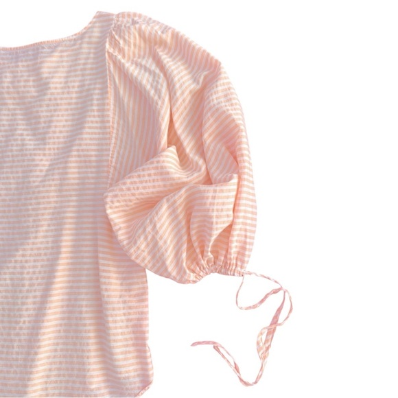 SAMPLE EUC Puff Sleeve Blouse in Apricot Seersucker Size M - Picture 7 of 10